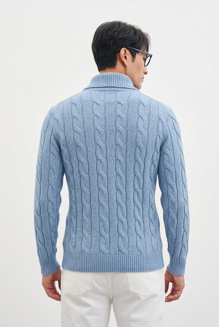 Men's Cable Knit Quarter-Zip Sweater Long Sleeve Classic Pullover - Image 4